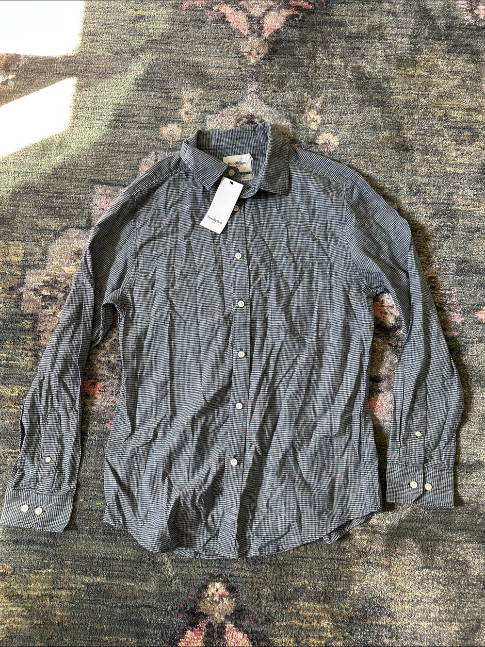 Goodfellow & Co Blue and White Micro-Plaid Classic Button-Down Linen Shirt NWT